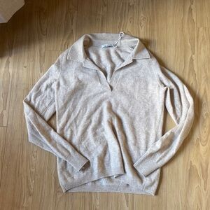 Subtle Luxury Beige Knit Top with Folded Collar